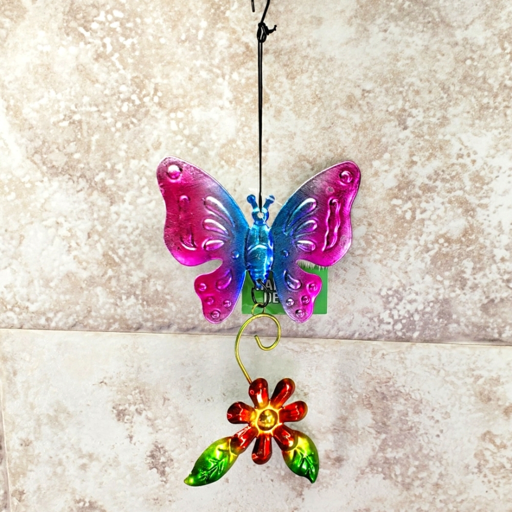 Butterfly & Flower Decorative Hanging Indoor Outdoor Metal Sign True Living